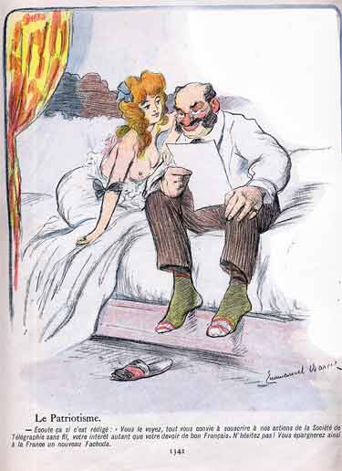 Un bourgeois en chaussette assis sur un lit parle à sa maitresse.