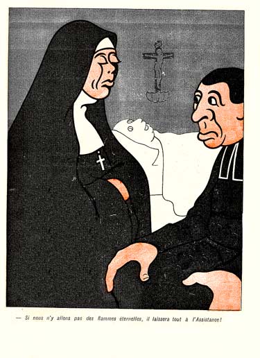 Conversation entre un pretre et une nonne , au chevet d'un moribond.