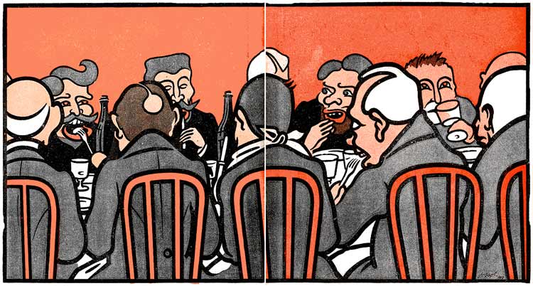 douze jurés à table : dessin de Jossot