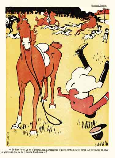 Un cheval jette son cavalier à terre au cours d'une chasse à cours.