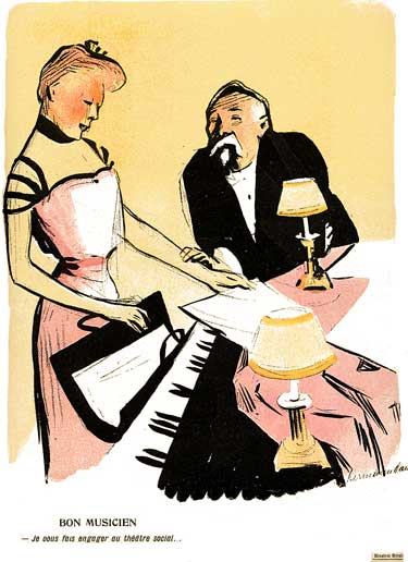 Un bourgeois flirte avec une pianiste.