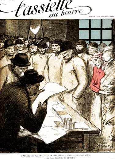Caisse de grève en 1900 : dessin de Steinlen