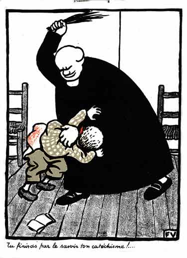 Un pretre donne les verges à un enfant: dessin de felix vallotton.