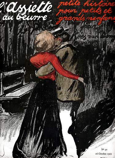 Un couple d'amoureux , le soir , dans  un  Parc.