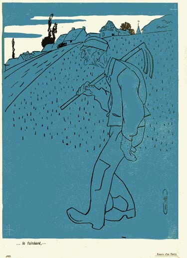 Un paysan agé , le dos déformé par le travail des champs ,marche péniblement.