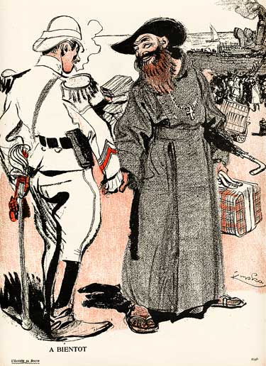 Un au revoir entre un missionaire et un militaire.