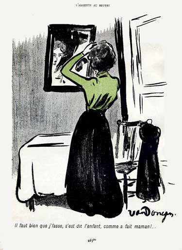 Une jeune femme se regarde dans la  glace.